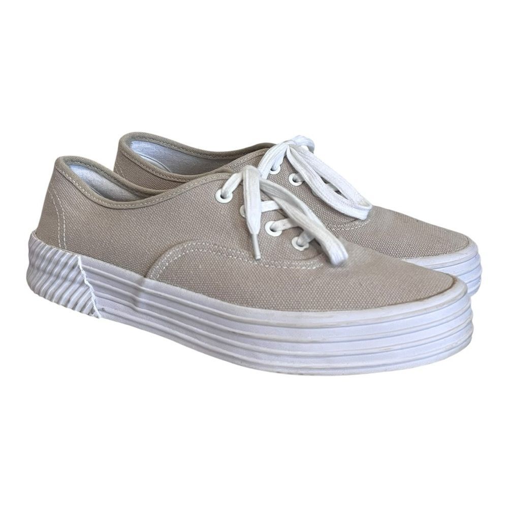 Tommy Bahama | Bone‎ Linen Memory Foam Platform Laced Canvas Sneakers Womens 9.5